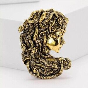 Golden Medusa Brooch Greek Mythology Snake Woman Pin & Pendant Necklace Charm